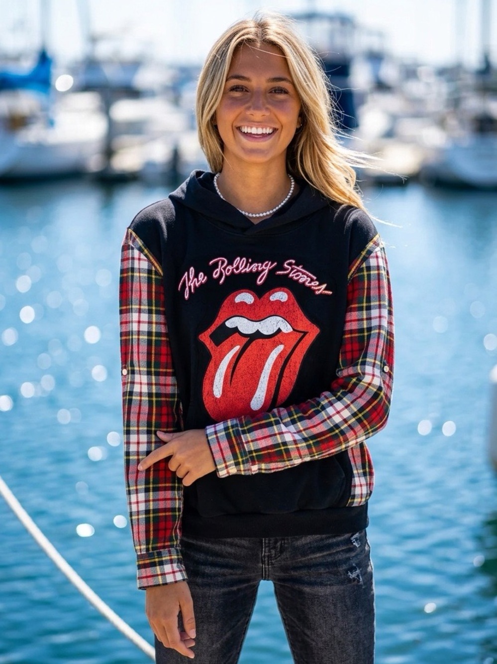 ROLLING STONES - UPCYCLED HOODIE SWEATSHIRT - w/pocket